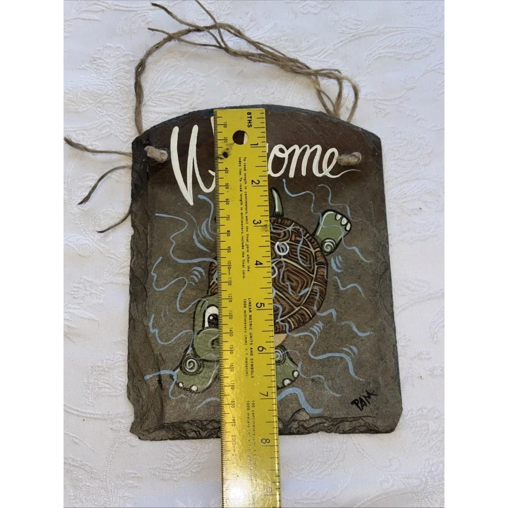 Vintage Hand Painted Slate Stone Irish Shamrock Welcome Wall/Door Sign 7.5x11.5